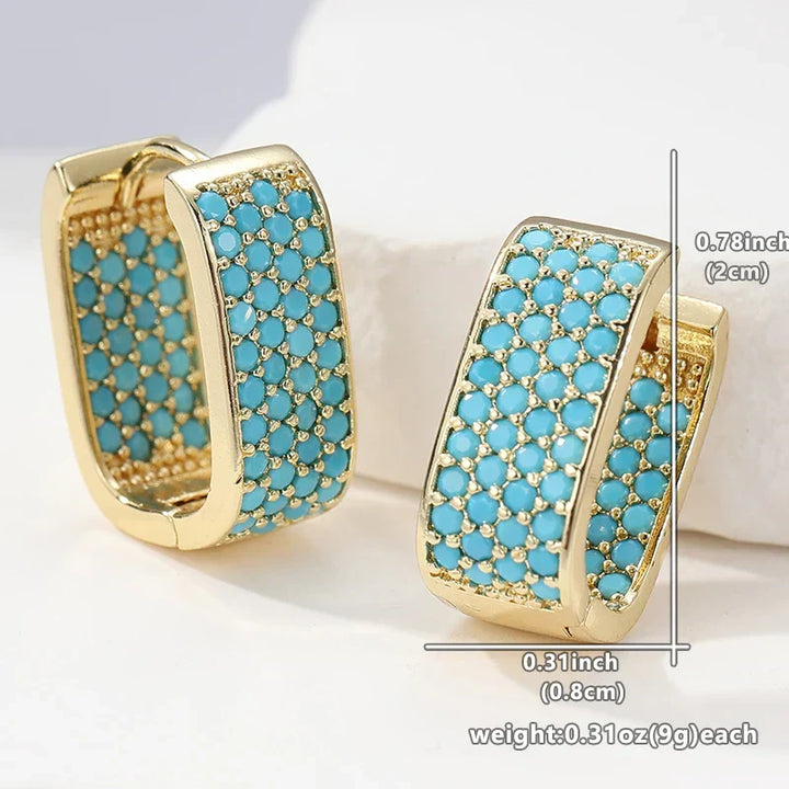 Gold Huggie Earrings with Pavé Turquoise