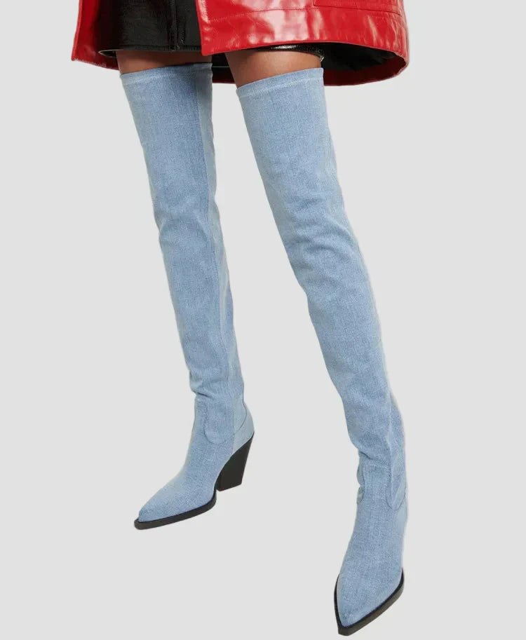 Niamh - Over-the-Knee Boots with Heel in Faux Leather Look