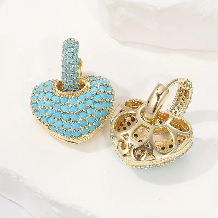 Turquoise Heart Pavé Earrings
