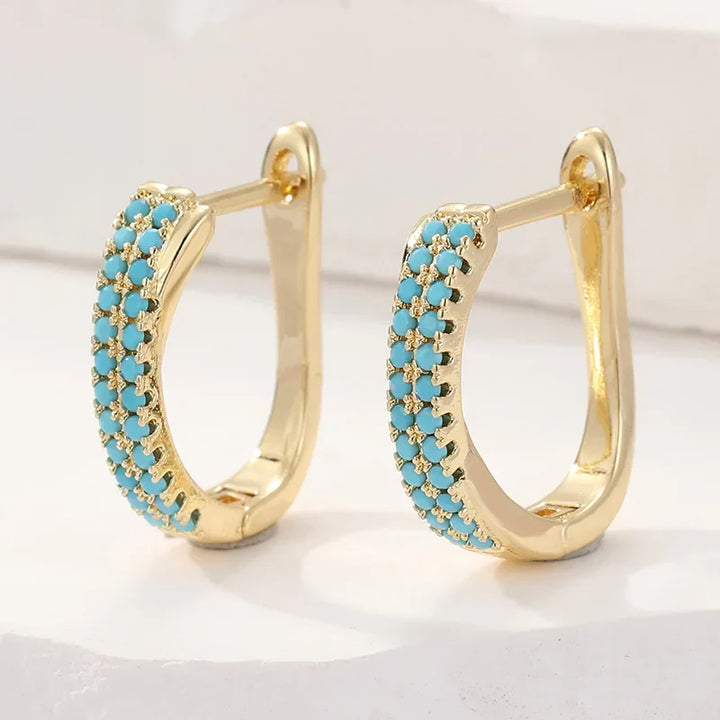 Classic Gold Huggie Earrings with Turquoise