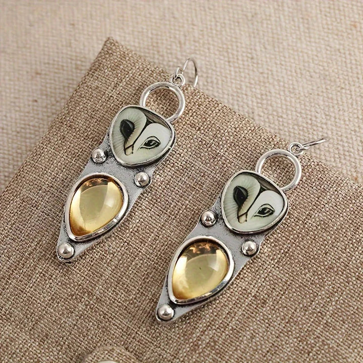"Night's Wisdom" Earrings – Handmade Owls with Amber