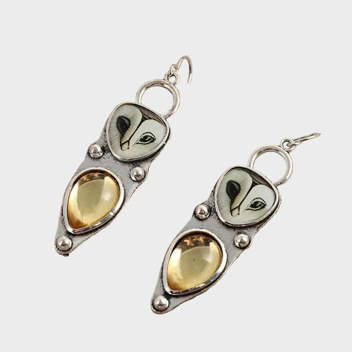 "Night's Wisdom" Earrings – Handmade Owls with Amber