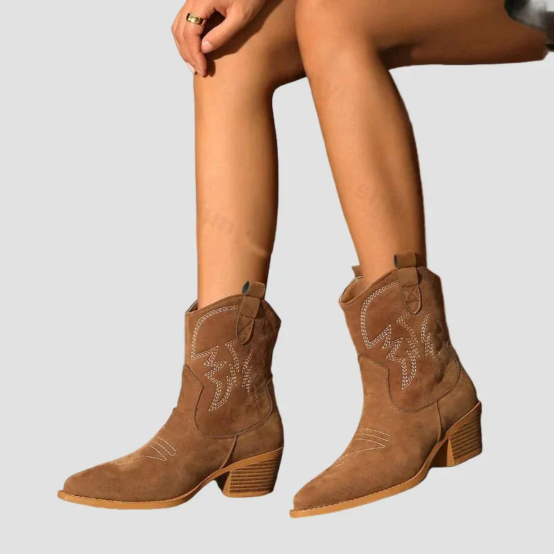 Stylish Embroidered Western Ankle Boots