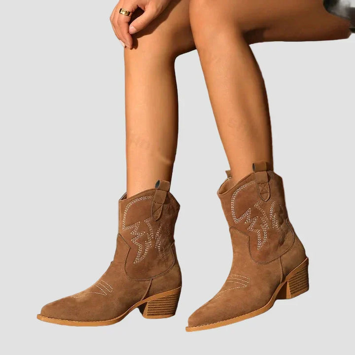 Stylish Embroidered Western Ankle Boots