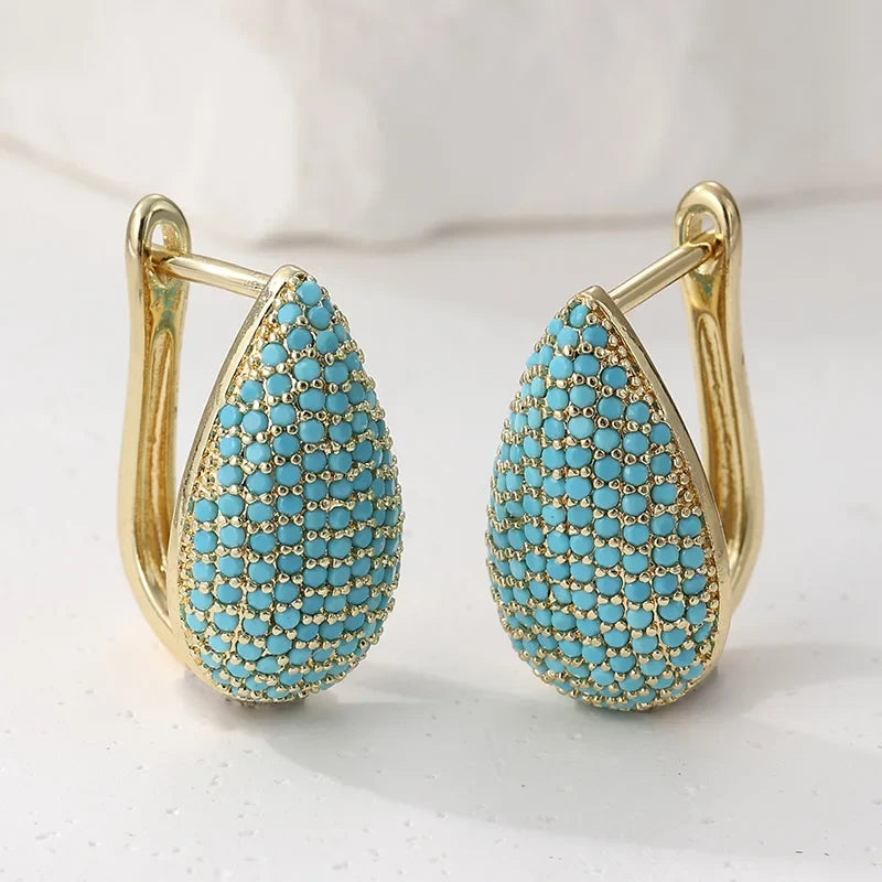 Drop-Shaped Turquoise Pavé Earrings