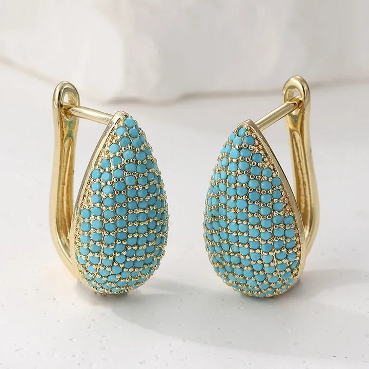 Drop-Shaped Turquoise Pavé Earrings