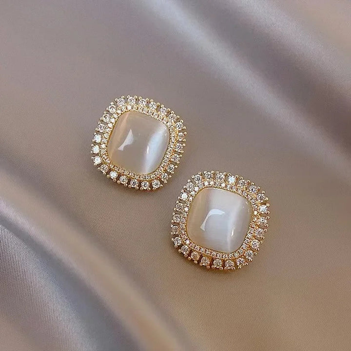 Chic Square Earrings with Opal and Zirconia