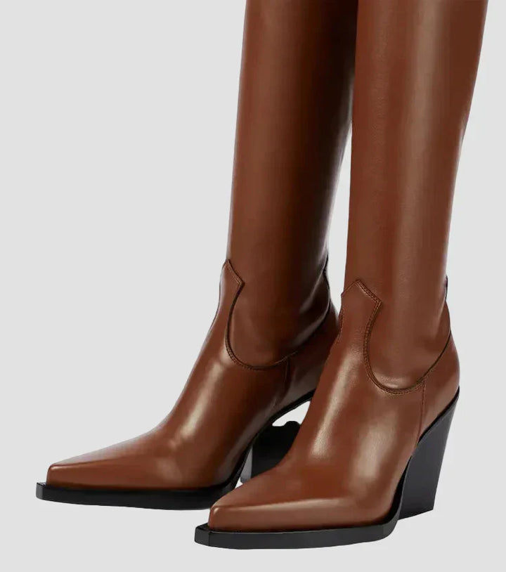 Niamh - Over-the-Knee Boots with Heel in Faux Leather Look