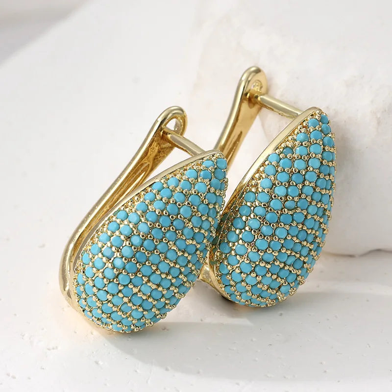 Drop-Shaped Turquoise Pavé Earrings