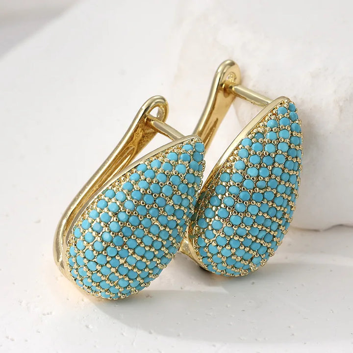 Drop-Shaped Turquoise Pavé Earrings