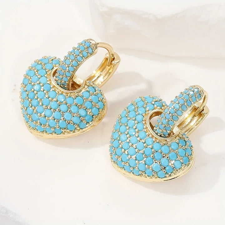 Turquoise Heart Pavé Earrings