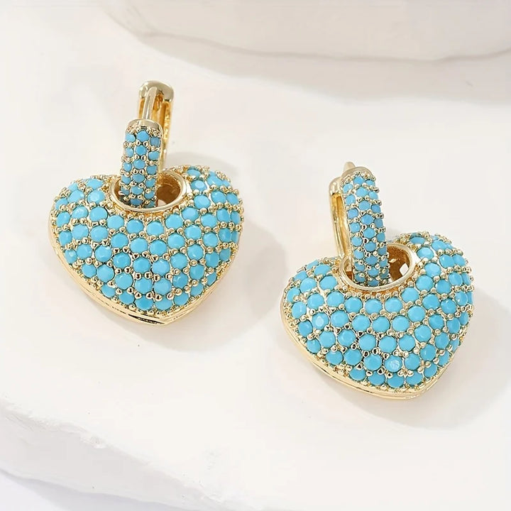 Turquoise Heart Pavé Earrings