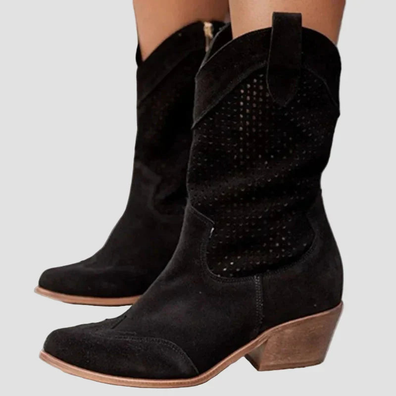 Anna - Modern denim cowboy boots with side zip