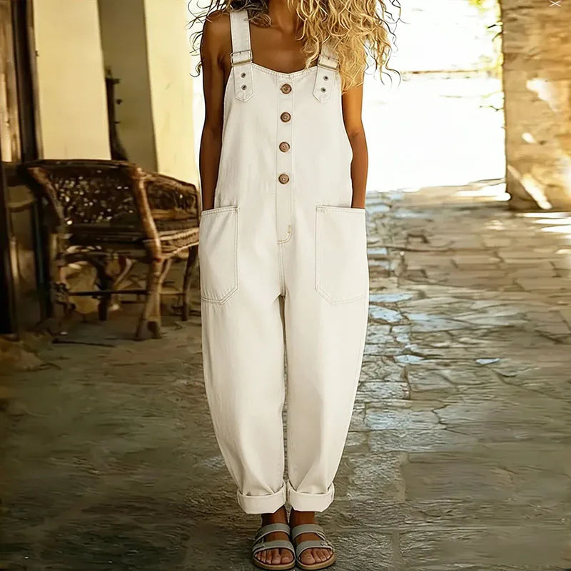 Aisling™ | Vintage Jumpsuit in Soft Cotton with Denim Effect