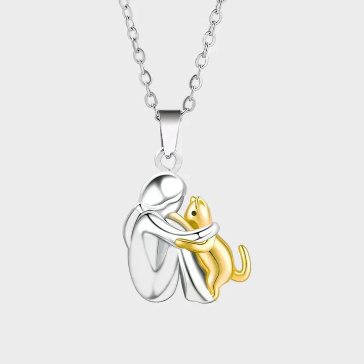 Vilhelmine – Necklace with Hugging Human and Cat Pendant