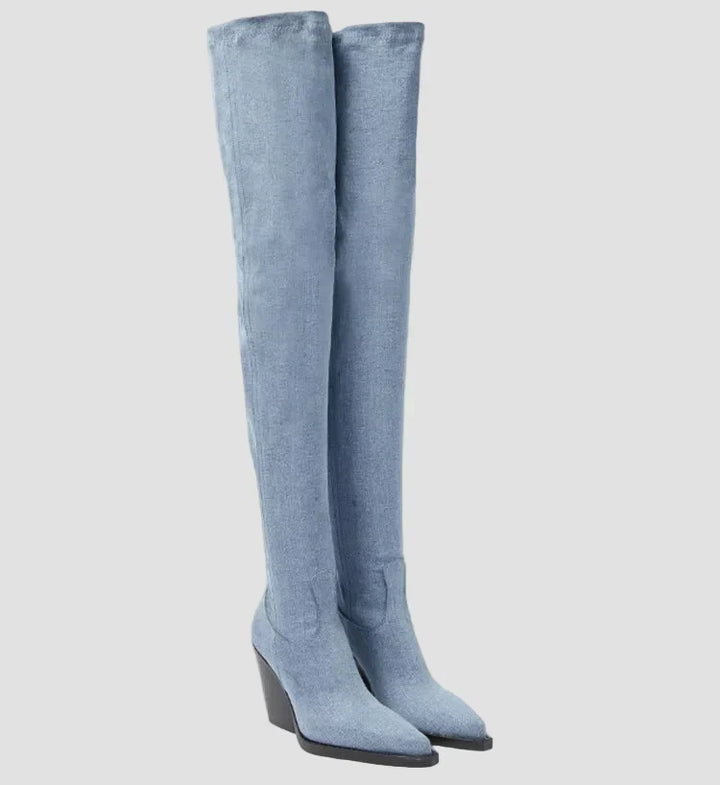 Niamh - Over-the-Knee Boots with Heel in Faux Leather Look
