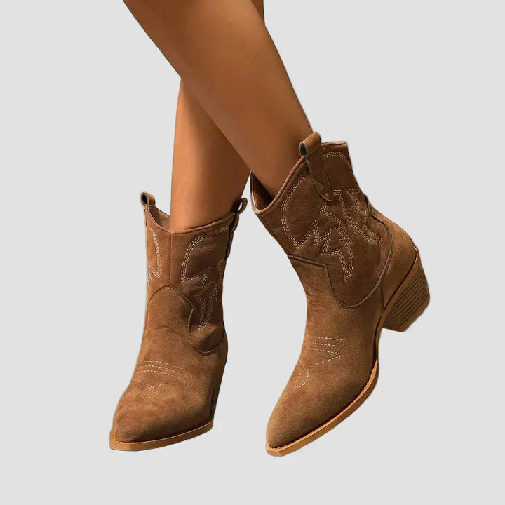 Stylish Embroidered Western Ankle Boots