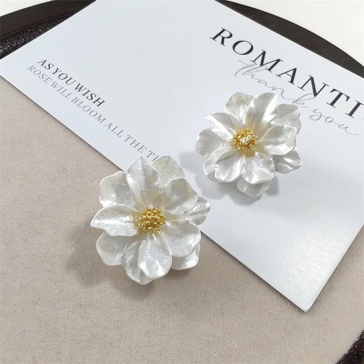 Flower Pendant Earrings in White Acrylic
