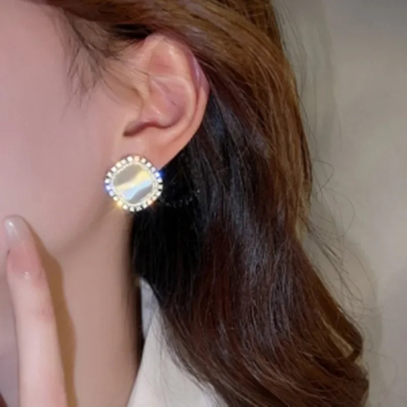 Chic Square Earrings with Opal and Zirconia