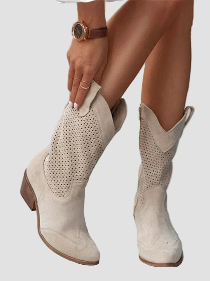 Anna - Modern denim cowboy boots with side zip