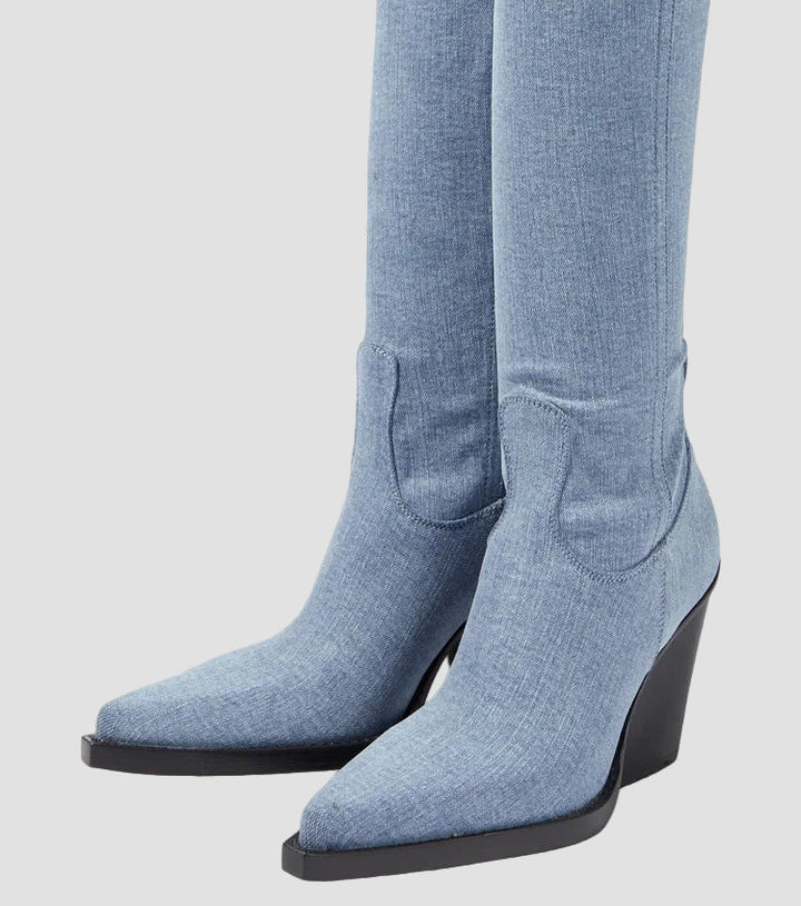 Niamh - Over-the-Knee Boots with Heel in Faux Leather Look