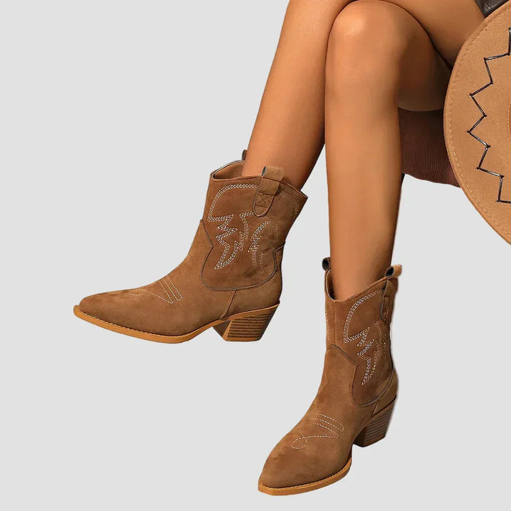 Stylish Embroidered Western Ankle Boots