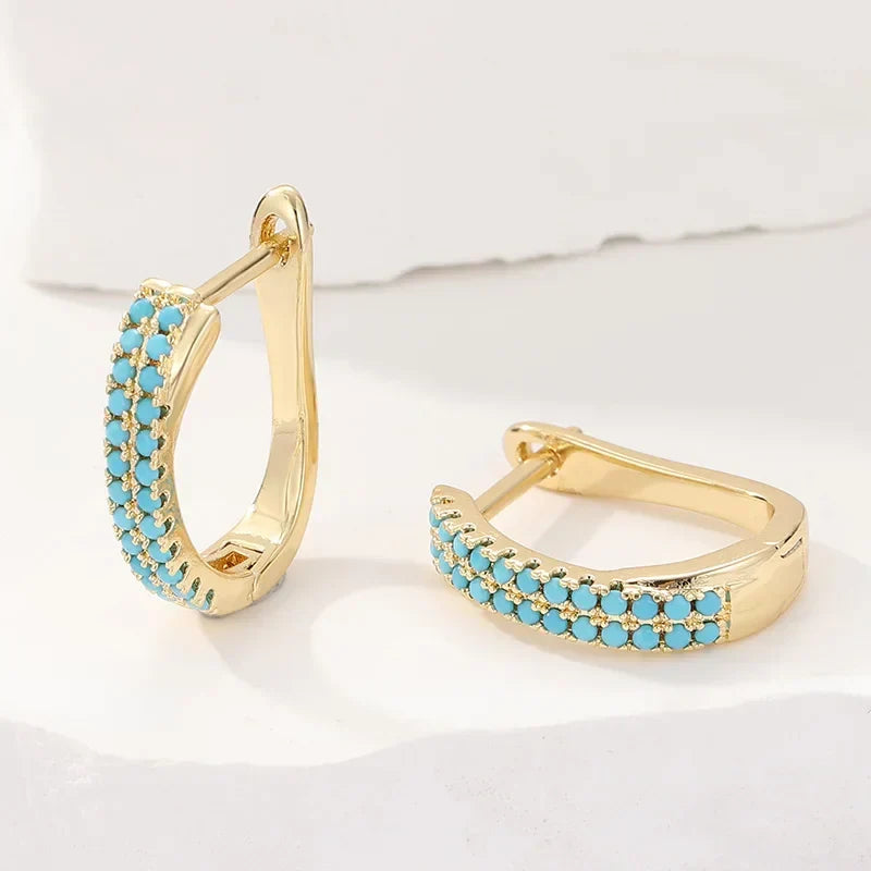 Classic Gold Huggie Earrings with Turquoise