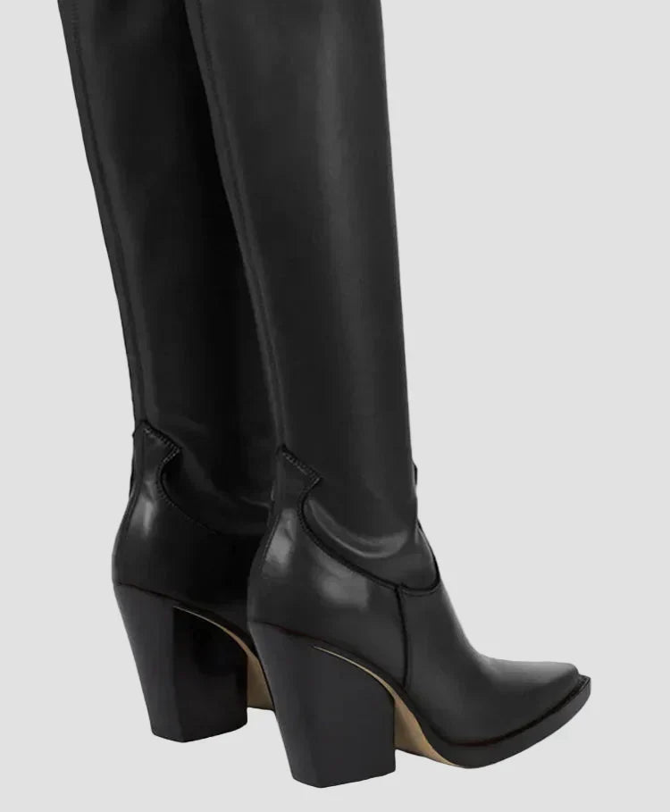 Niamh - Over-the-Knee Boots with Heel in Faux Leather Look