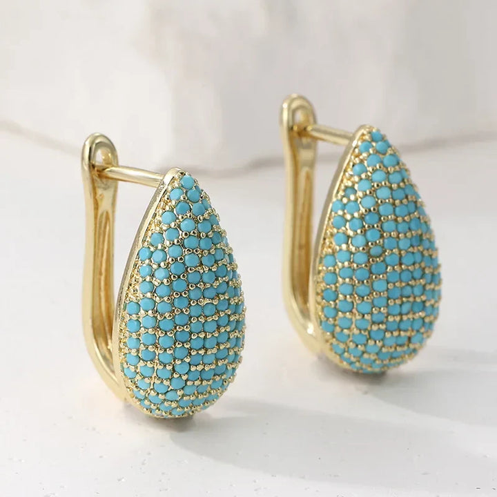 Drop-Shaped Turquoise Pavé Earrings