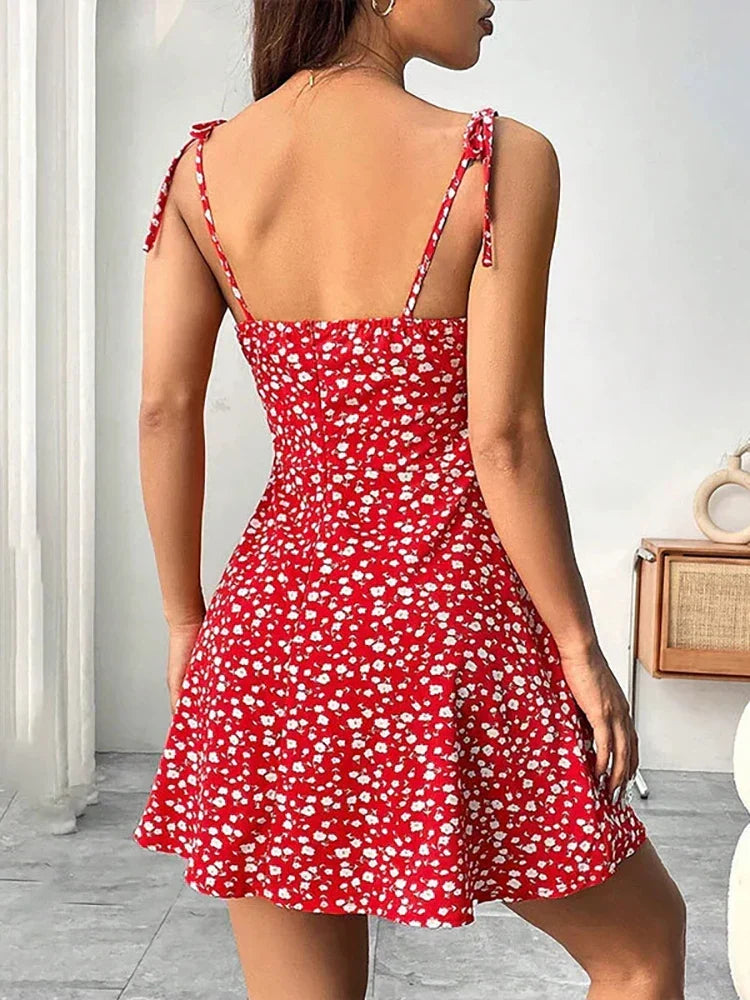 Lara | Short dress with thin straps and floral print