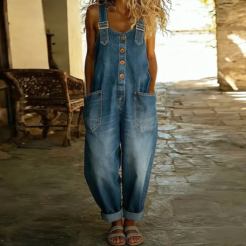Aisling™ | Vintage Jumpsuit in Soft Cotton with Denim Effect