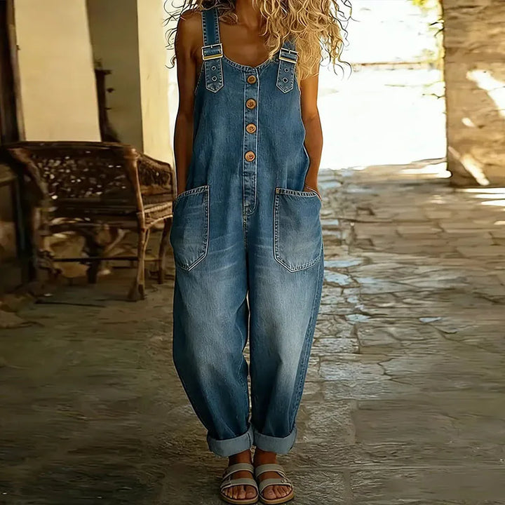 Aisling™ | Vintage Jumpsuit in Soft Cotton with Denim Effect