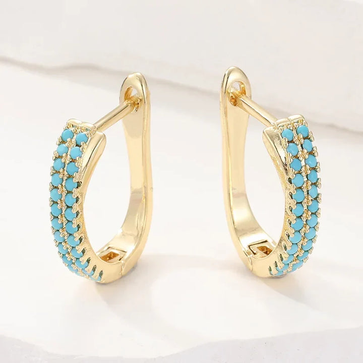Classic Gold Huggie Earrings with Turquoise