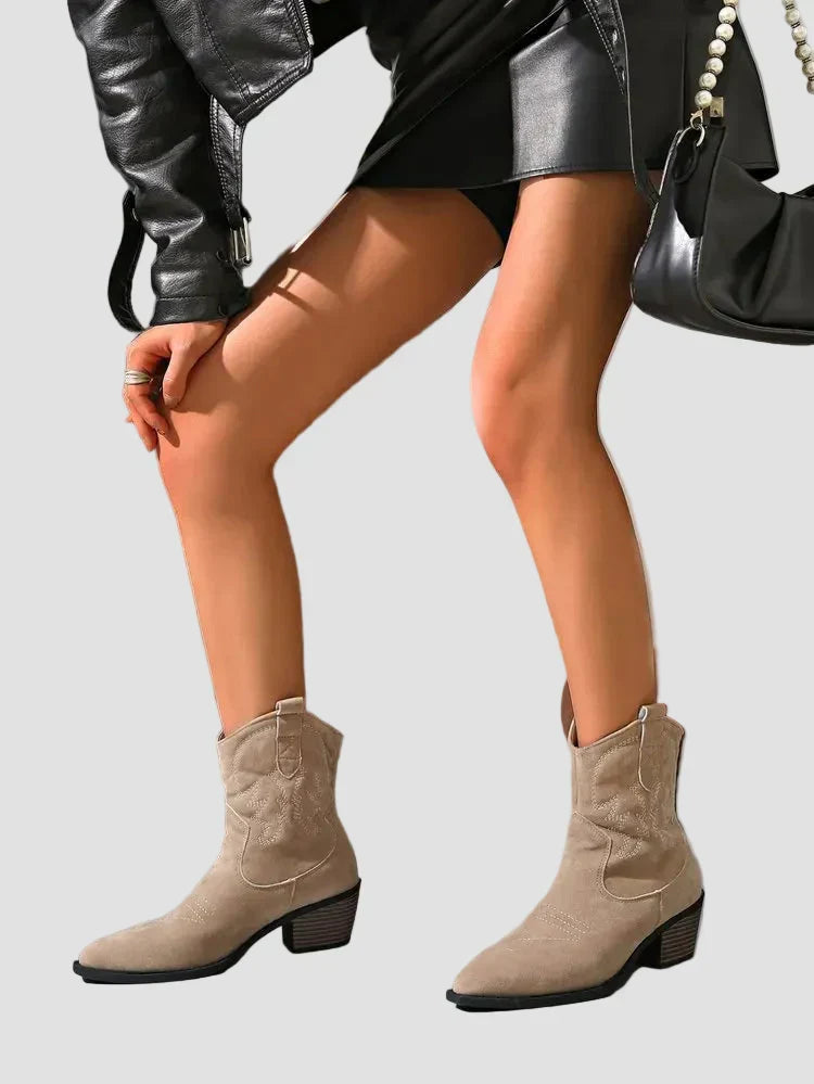 Stylish Embroidered Western Ankle Boots