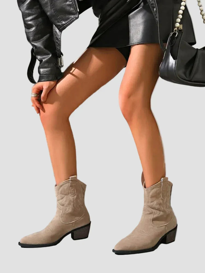 Stylish Embroidered Western Ankle Boots