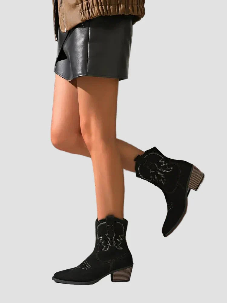 Stylish Embroidered Western Ankle Boots
