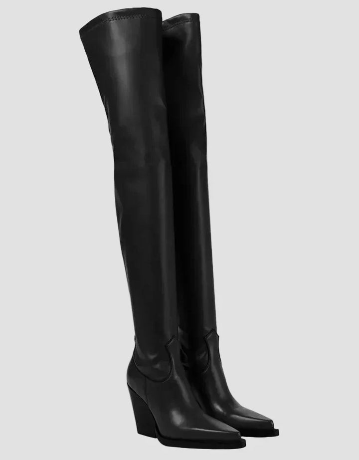 Niamh - Over-the-Knee Boots with Heel in Faux Leather Look