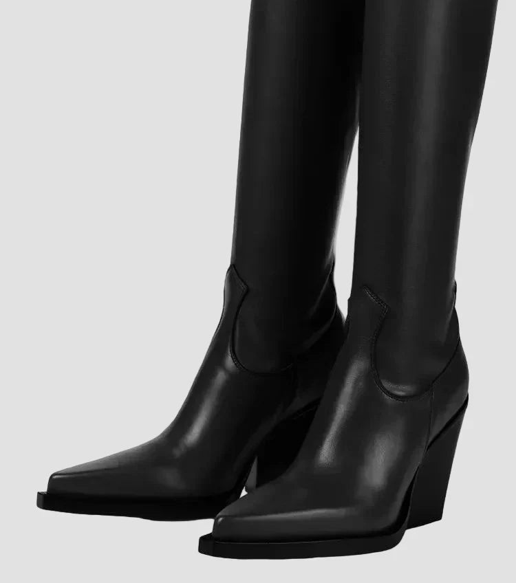 Niamh - Over-the-Knee Boots with Heel in Faux Leather Look