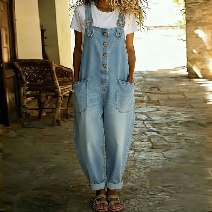 Aisling™ | Vintage Jumpsuit in Soft Cotton with Denim Effect