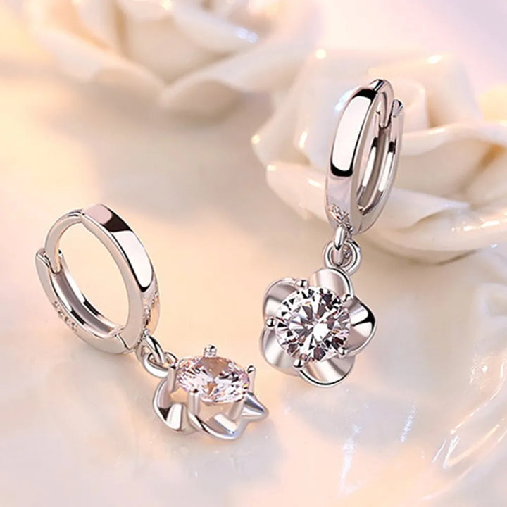 Sterling Silver Earrings with Purple and White Zirconia