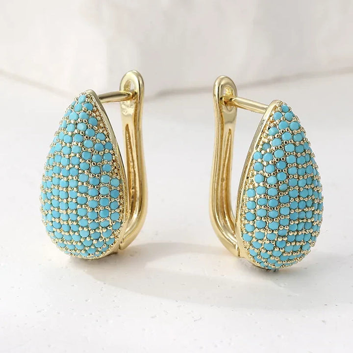 Drop-Shaped Turquoise Pavé Earrings
