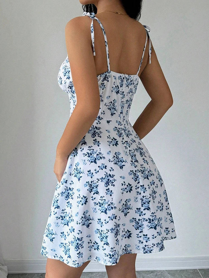 Lara | Short dress with thin straps and floral print