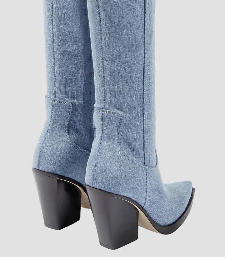 Niamh - Over-the-Knee Boots with Heel in Faux Leather Look