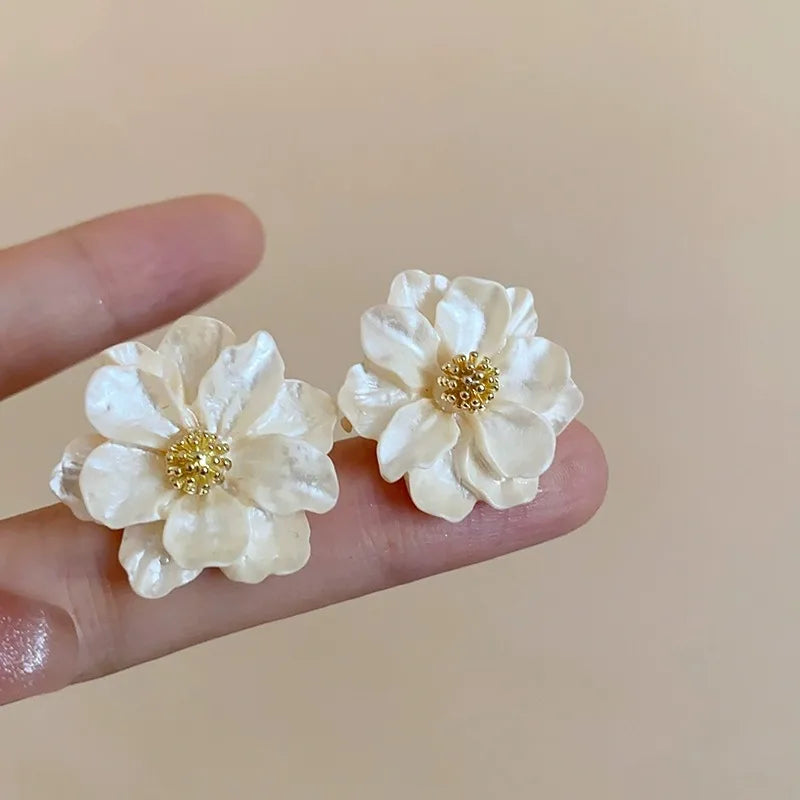 Flower Pendant Earrings in White Acrylic