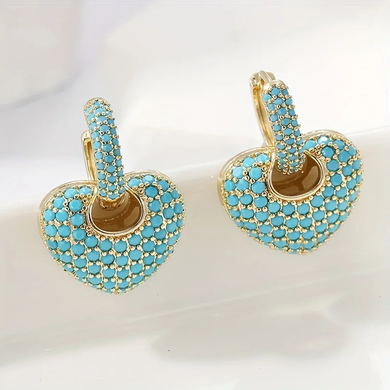 Turquoise Heart Pavé Earrings
