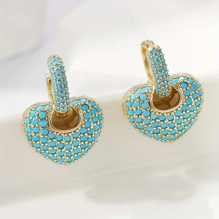 Turquoise Heart Pavé Earrings