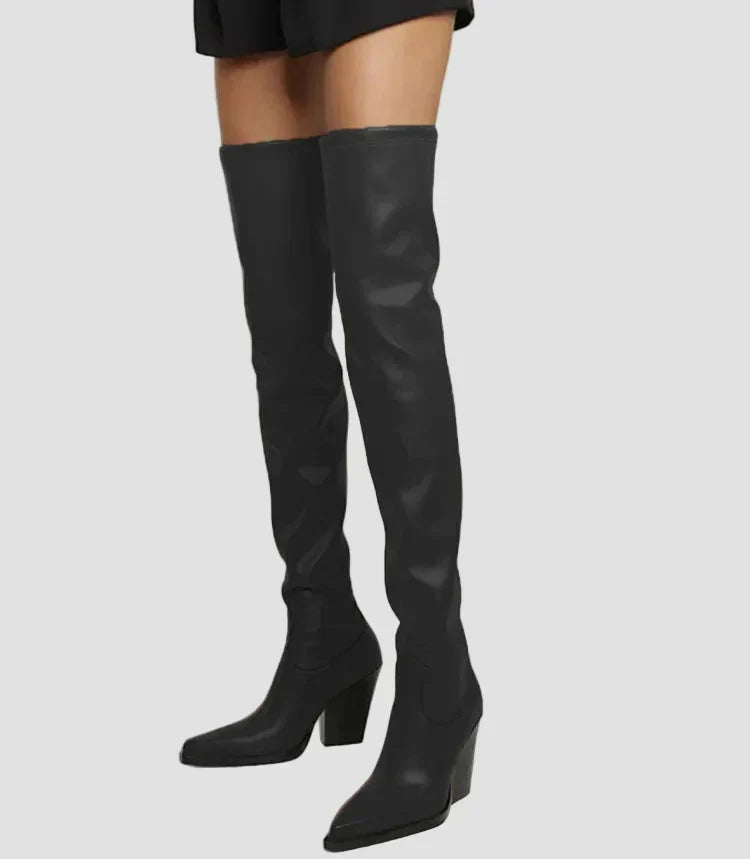 Niamh - Over-the-Knee Boots with Heel in Faux Leather Look