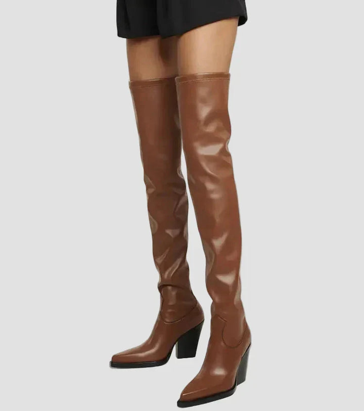 Niamh - Over-the-Knee Boots with Heel in Faux Leather Look