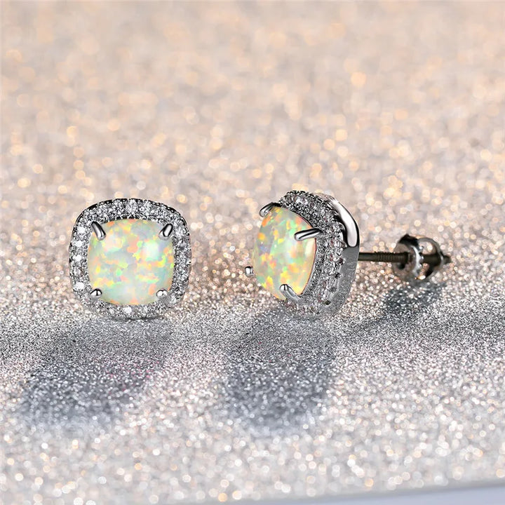 Elegant Silver Earrings with Round White Opals