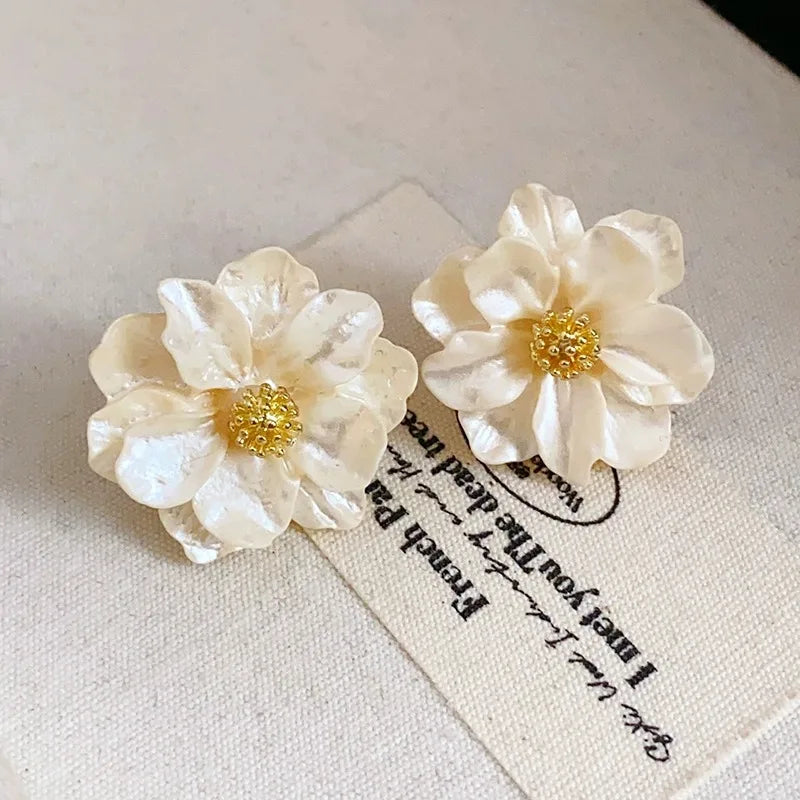 Flower Pendant Earrings in White Acrylic
